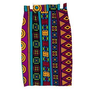 Geometric Tribal Print Midi Pencil Skirt Size M Boho Festival Statement Handmade